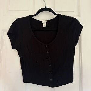 Black button up tee shirt